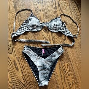 Betsey Johnson gingham bikini. Navy blue/white. Large. NEW